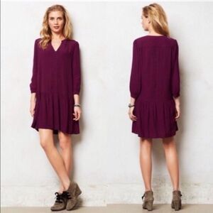 Anthropologie Maeve Galina Drop Waist Dress Dark Purple Size Small